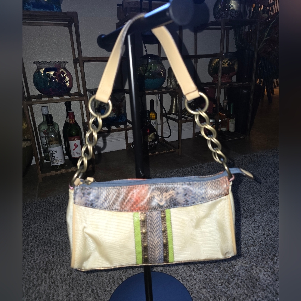 💛 Beige and Snake-Print Chain Strap Mini Shoulder Bag By Mondani